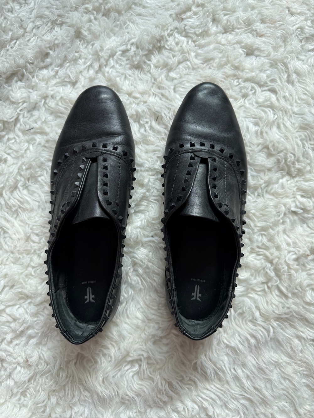 Frye Black Stud-Trim Slip-On Leather Flats 8
